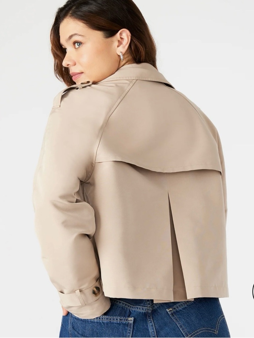 Steve Madden SIRUS Cropped Trench Coat, Khaki, Size Small - Picture 9 of 11